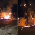 Barraca pega fogo após suposta explosão de gás de botijão na Bahia